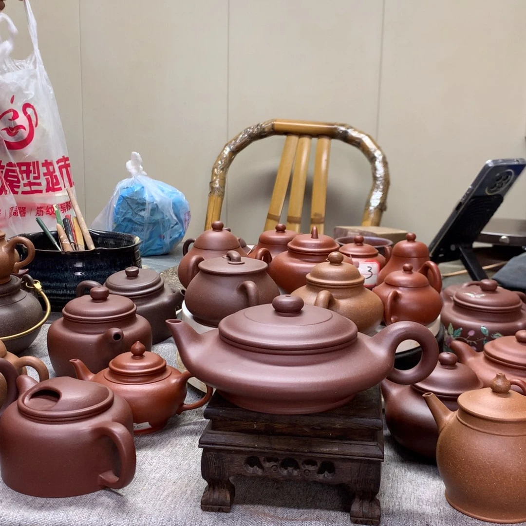 紫泥茶壶虚扁260 C半手工制作