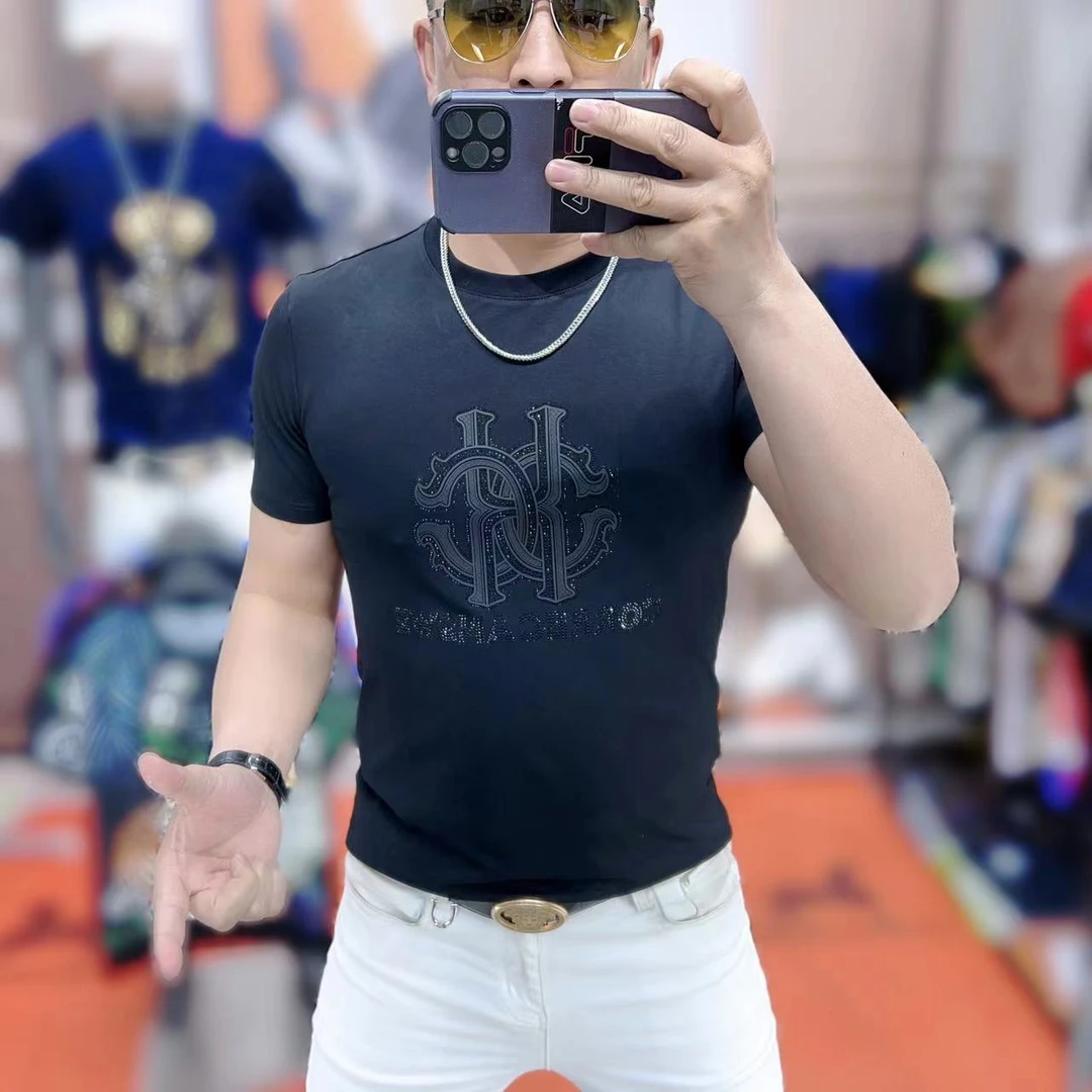 力龍潮牌男士2025夏季新款高定时尚潮流修身弹力短袖T桖