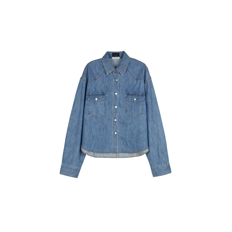 开间黑标/意大利进口D1OR同厂 苣轻柔时髦不规则毛边牛仔短款衬衫