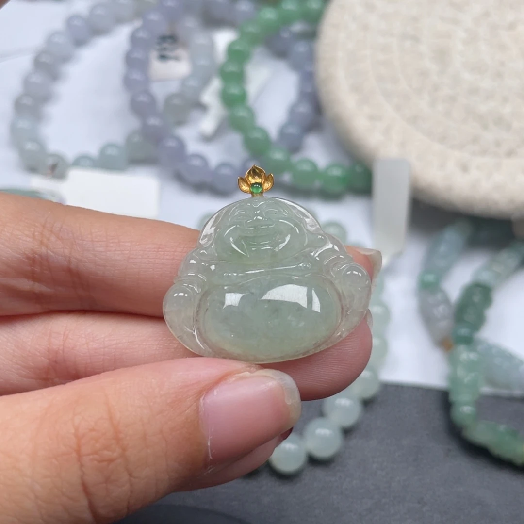 翡翠18K金镶嵌颈饰幸*鹅天然a货缅甸翡翠