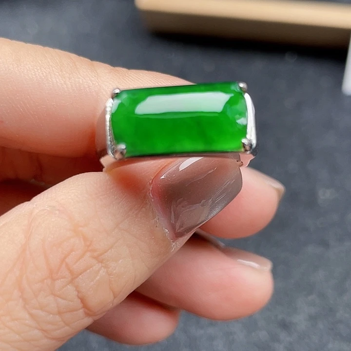 流***月银S925镶嵌戒指翡翠男戒编号3133没运费险