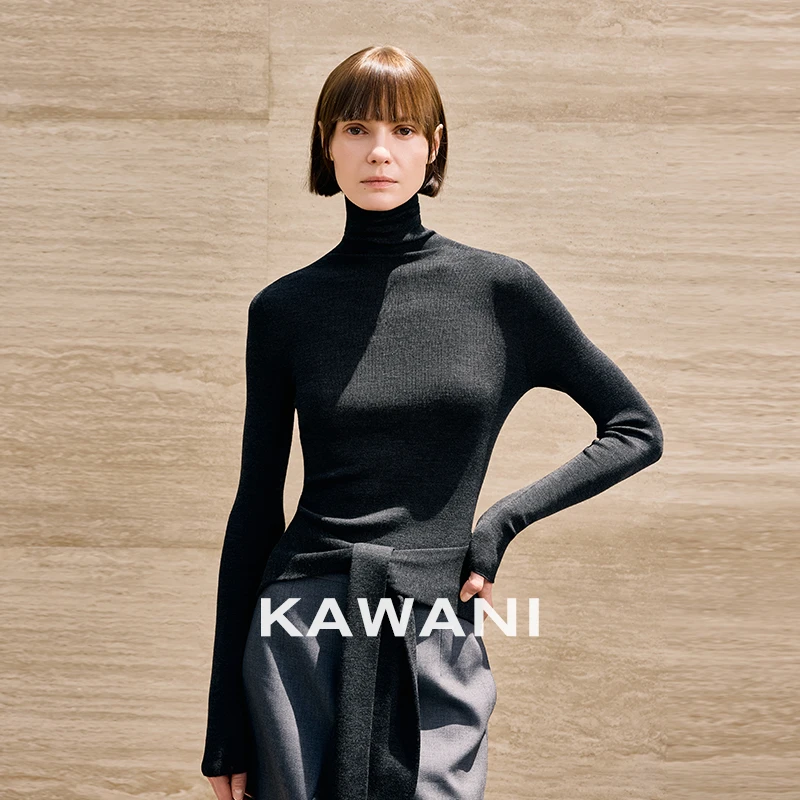KAWANI&Biella Yarn160s可水洗黄金羊毛18针岛精无缝堆堆领秋冬款