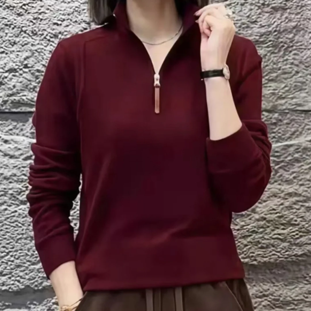 【双面德绒】秋冬季拉链打底衫立领长袖T时尚显瘦女士上衣外传女