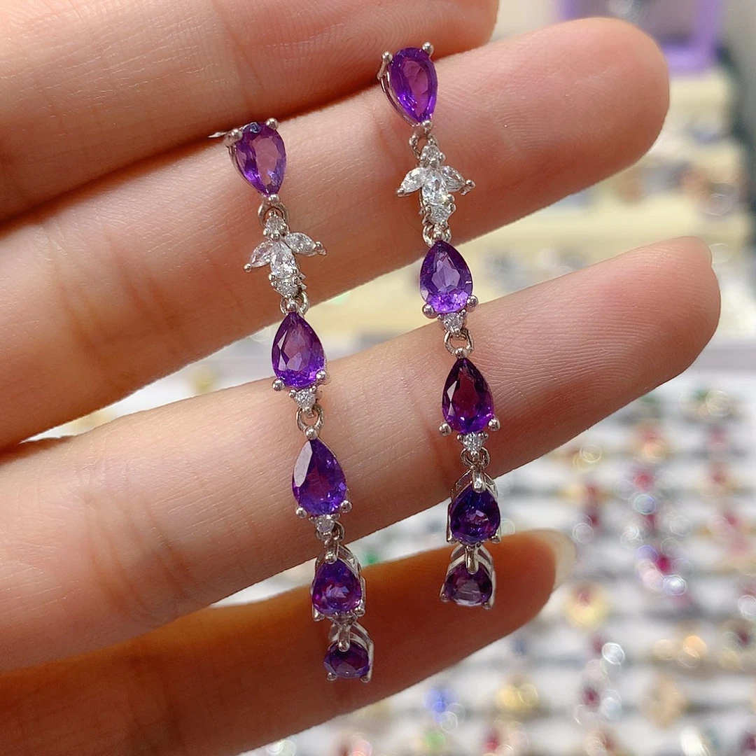 银S925镶嵌耳饰紫晶