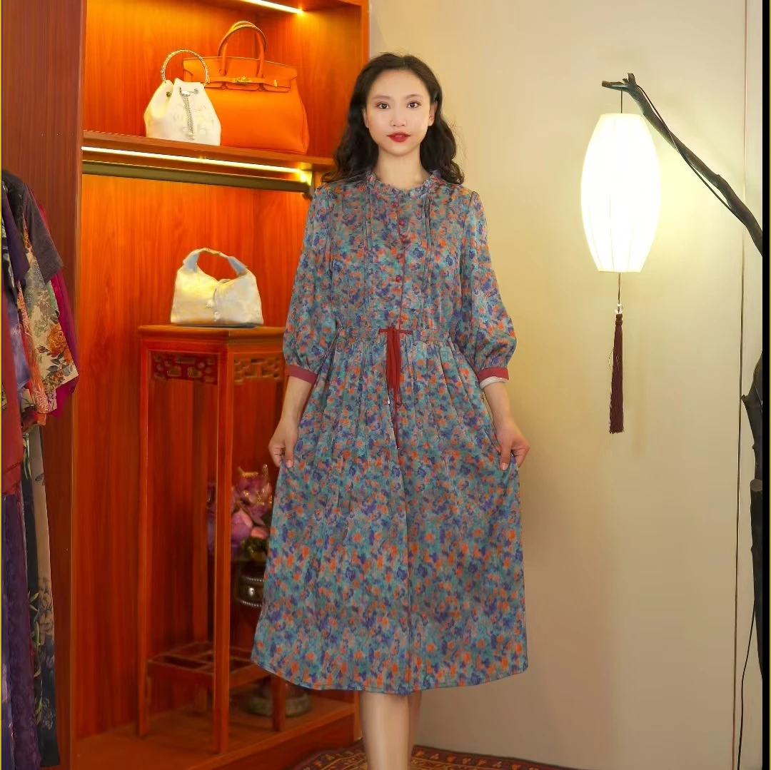 紫烟  气质中长款夏季时尚连衣裙百搭遮肉裙子10112