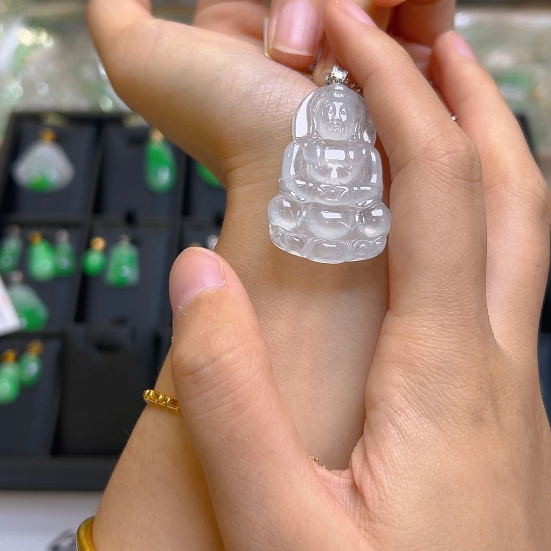 翡翠18K金镶嵌吊坠(不含链)我