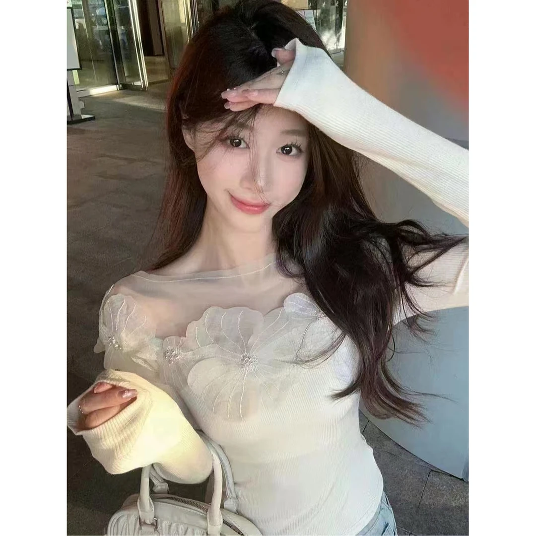 针织衫女款爆款2025新款女装复古法式花边设计感一字领毛衣女501