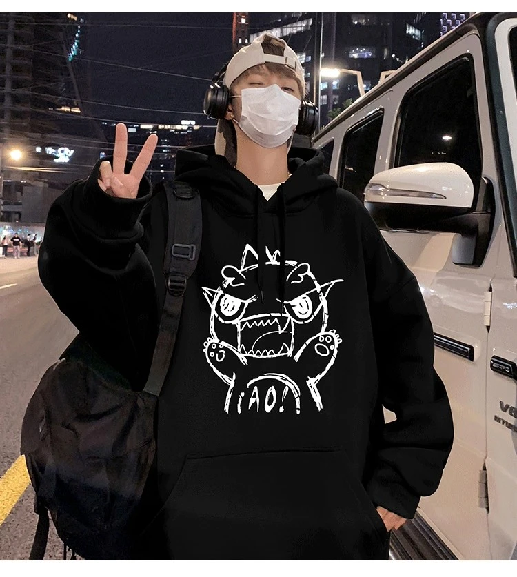 新款港风chic潮牌卫衣男春秋季慵懒风帽衫青少年男生宽松连帽外套