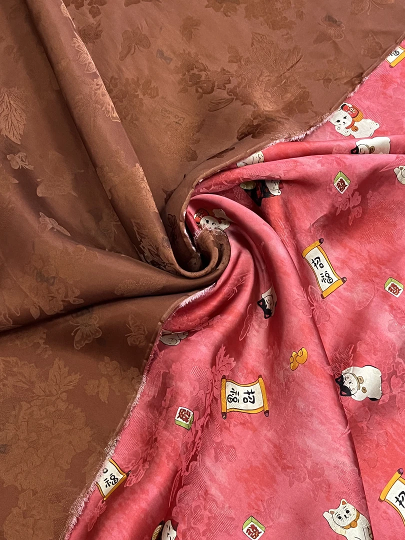 【招财纳福粉】人丝红云纱面料新中式风格布料【HV9087】