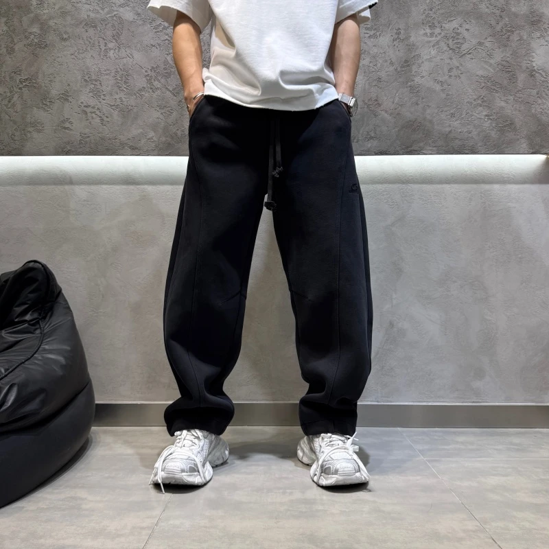 冬季新款加厚面料男士直筒宽松潮流百搭休闲裤黑色阔腿大码长裤男