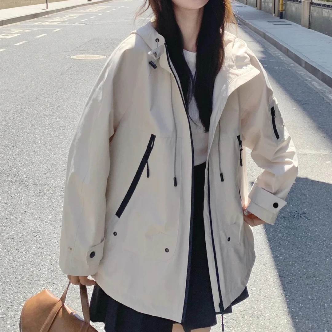 5323百搭连帽冲锋衣外套女秋冬季新款小众休闲运动户外夹克上衣