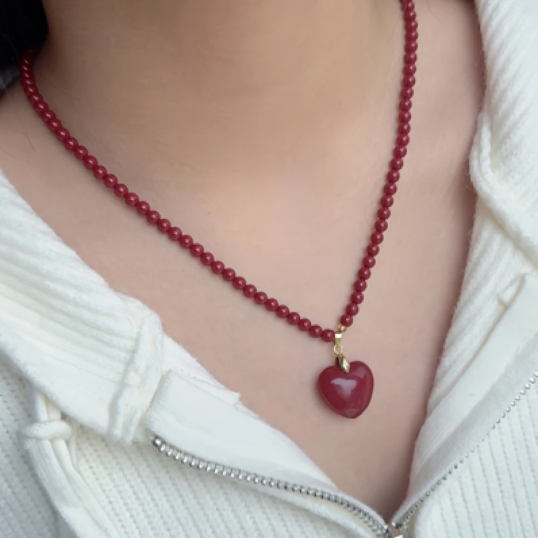 含辰砂工艺品天然朱砂紫金砂朱砂全珠链爱心