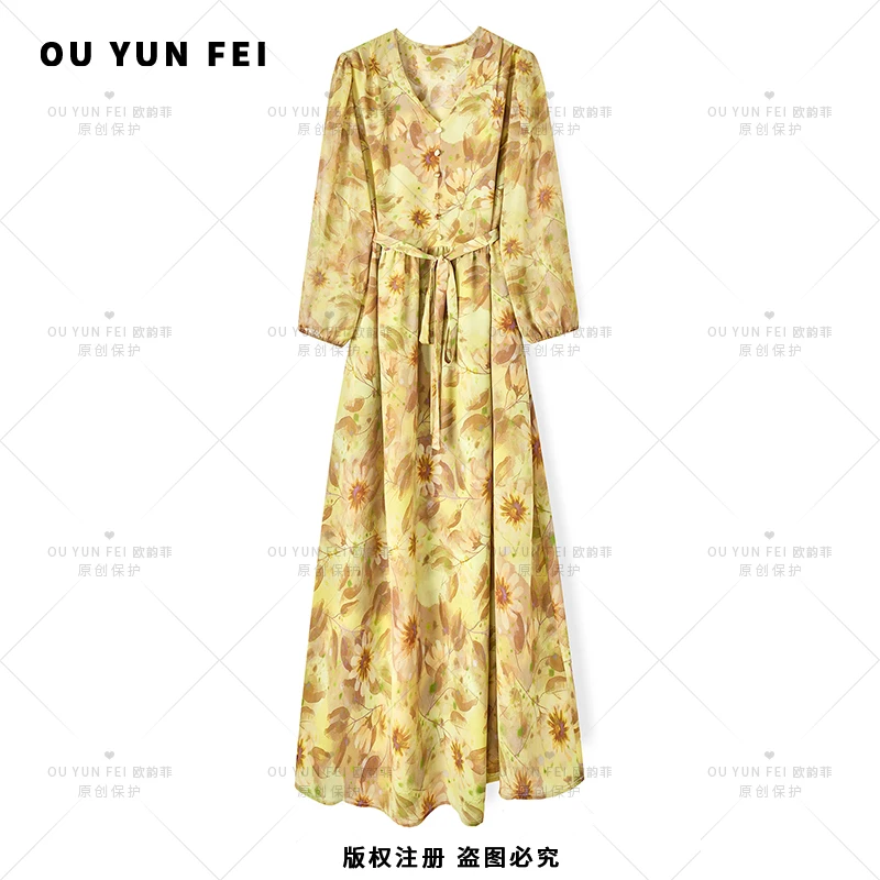 高级感连衣裙女新款气质显瘦穿搭时尚洋气印花长裙AY1038