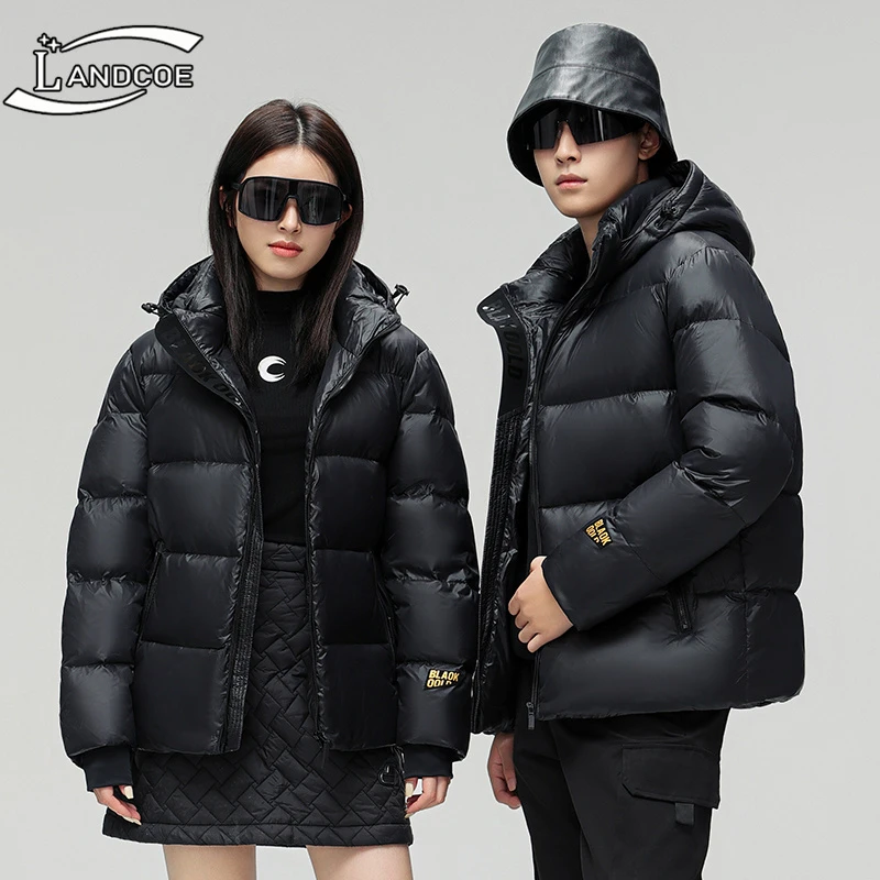 LANDCOE【江奈儿专属】时尚保暖羽绒保暖男女同款黑金可拆卸帽外套