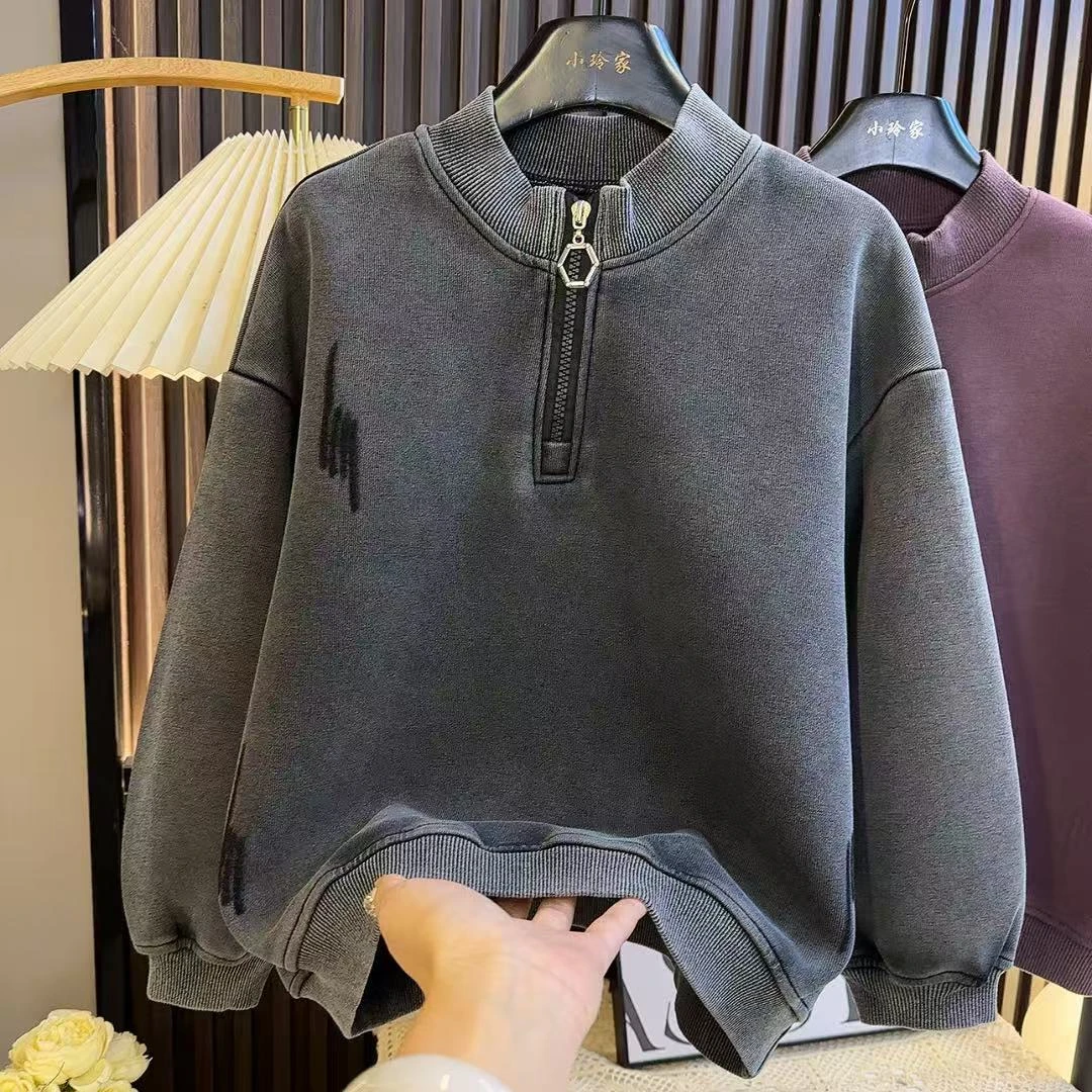【清样】新款2025春秋卫衣男女童新款纯色立领百搭洋休闲上衣