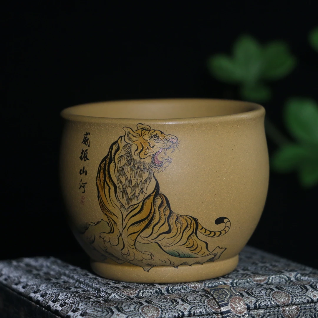 A213宜兴原矿紫砂手工段泥威震山河主人杯茶具150cc