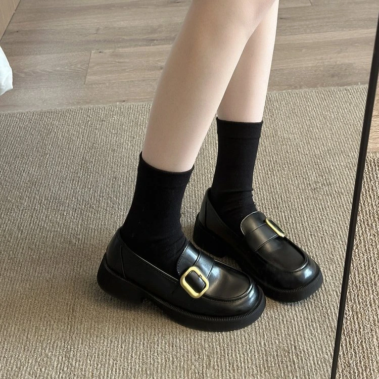 乐福鞋女2025年春秋新款一脚蹬平底单鞋学院风爆款英伦风小皮鞋女