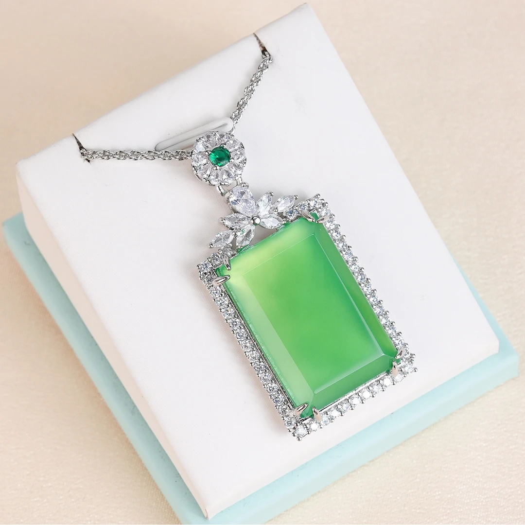 铜合金合成锆石项链 铜合金合成立方氧化锆精致女士项链绿色-7020
