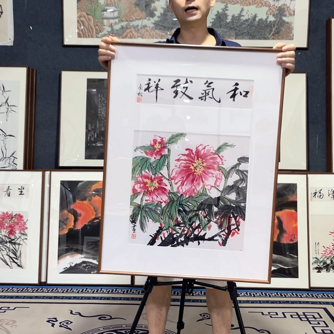 国画手绘画作品带框60-80厘米