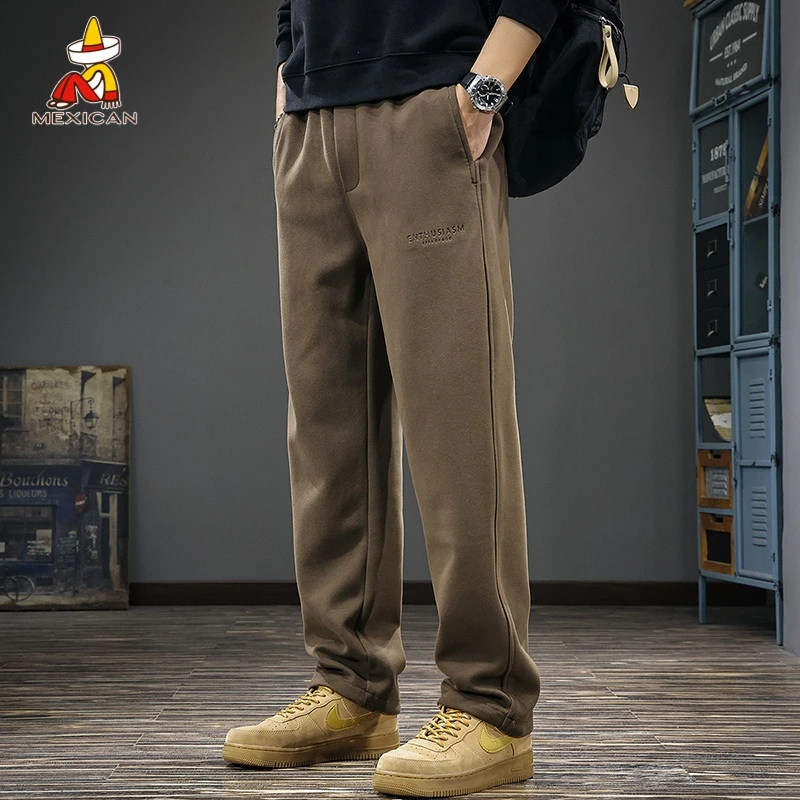 Mexican/稻草人美式复古休闲裤男款秋季重磅直筒裤子宽松阔腿长裤