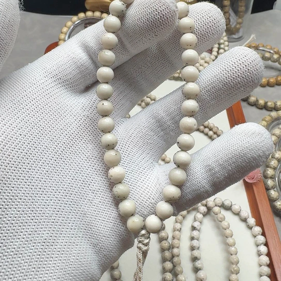 手串星月菩提石玉料7/7圆珠手持糯冰料通体留白小细星