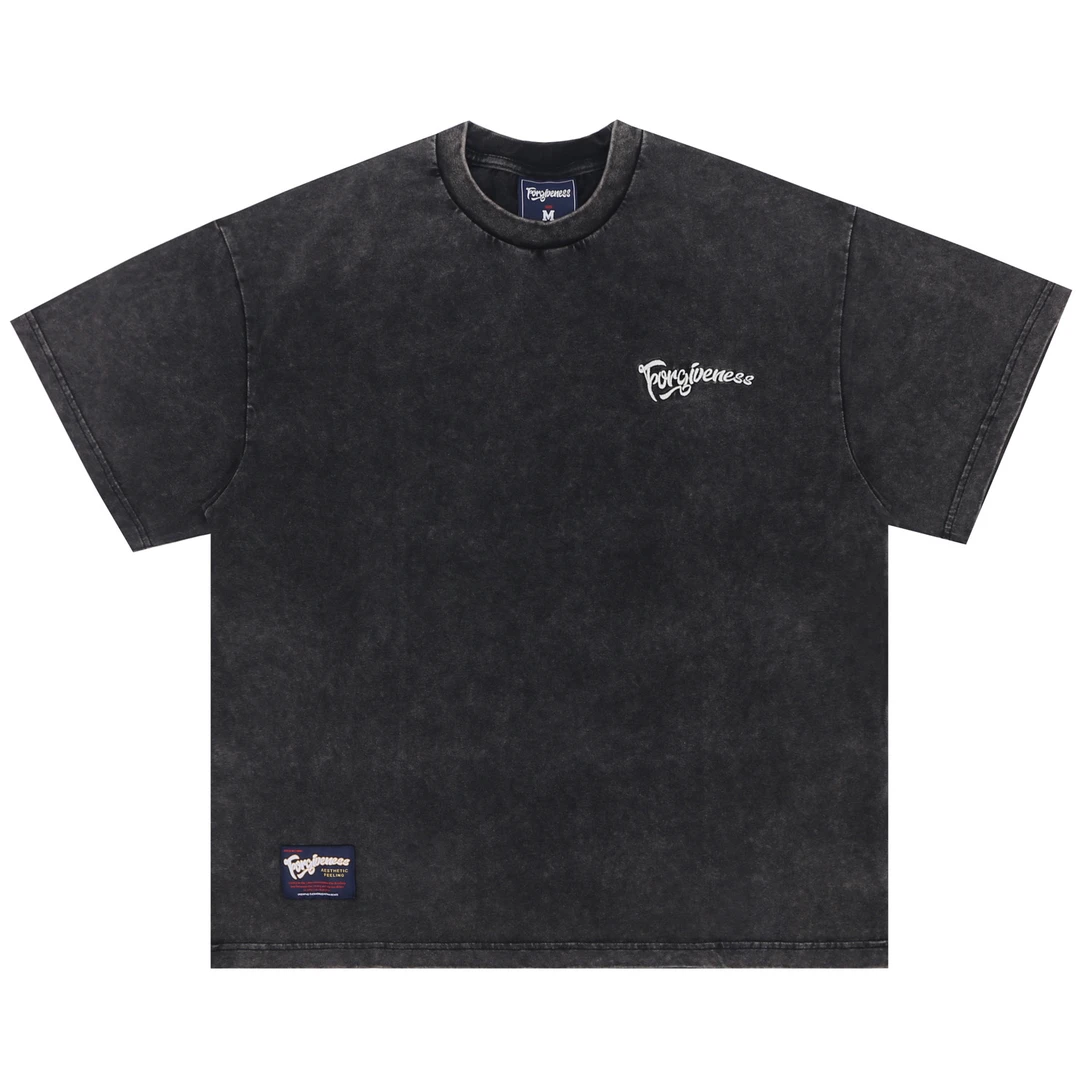 重磅潮牌刺绣字母tee复古洗水做旧高街男女宽松短袖T恤ZB089