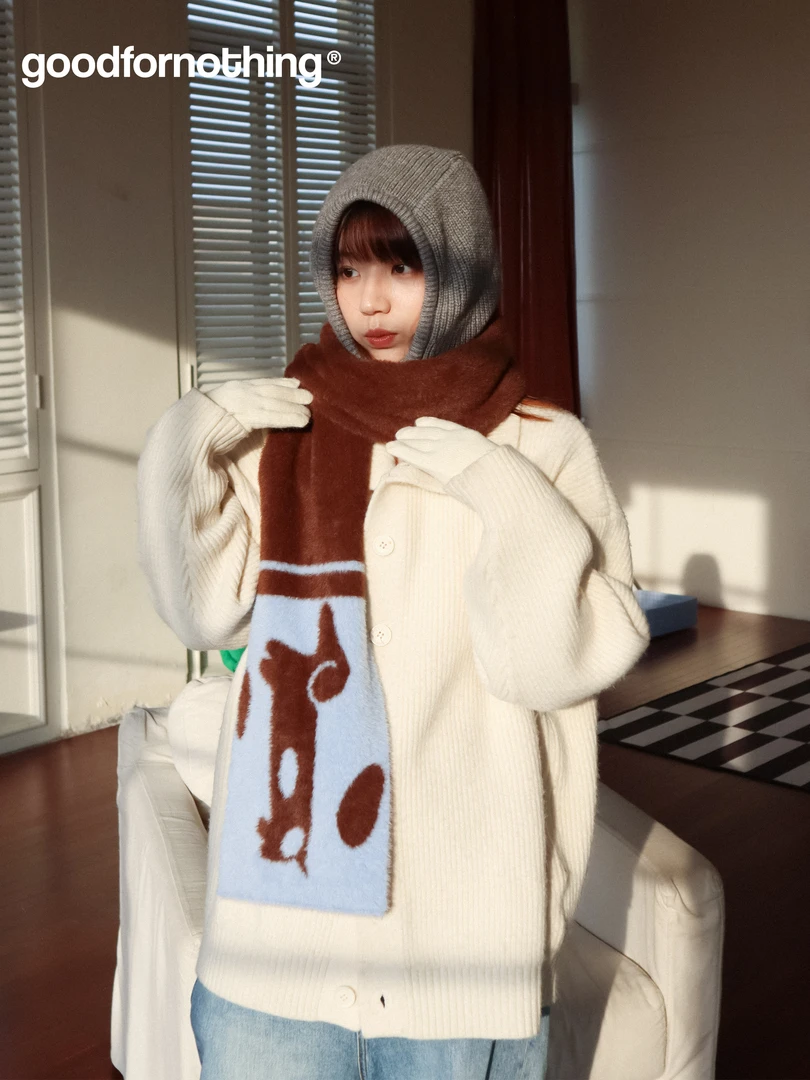 小狗蓝咖双面女韩版秋冬围巾加厚保暖绒感围脖时尚舒适