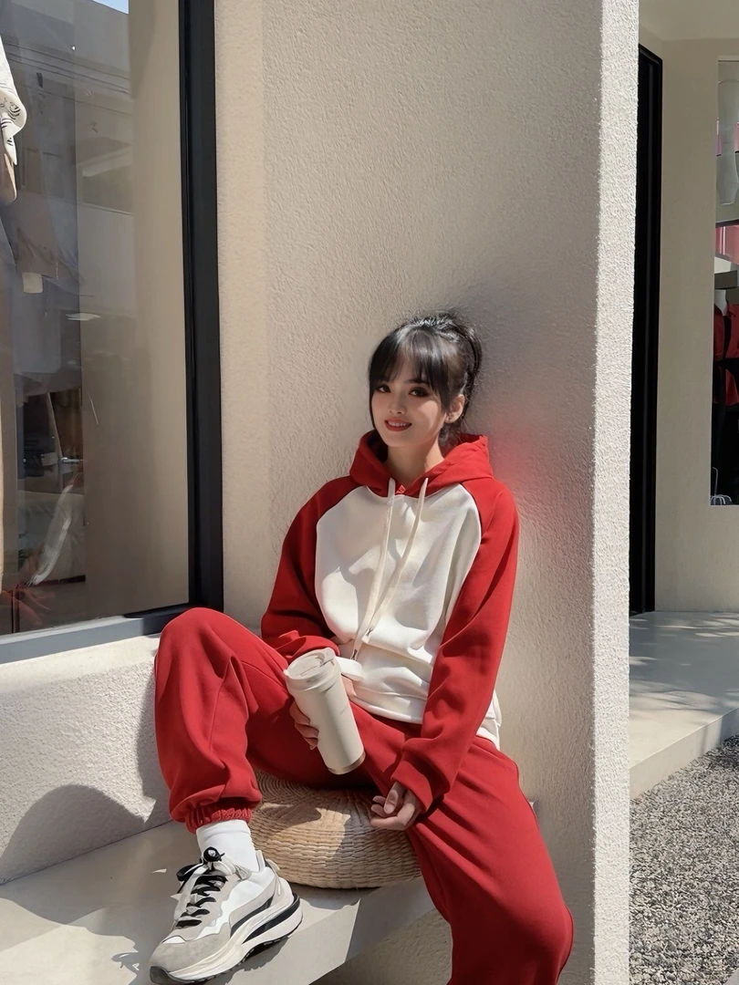 【编码001-250】秋冬新款加绒小个子休闲套装连帽宽松版型