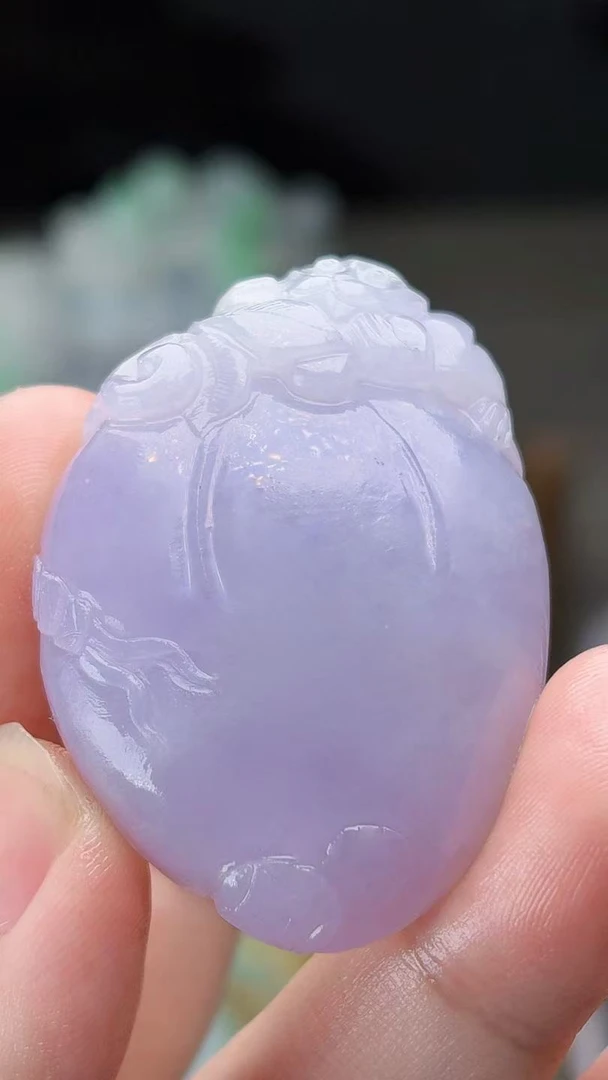 天然缅甸翡翠冰胶粉紫寿桃吊坠毛货买断需抛光尺寸46*-32-12