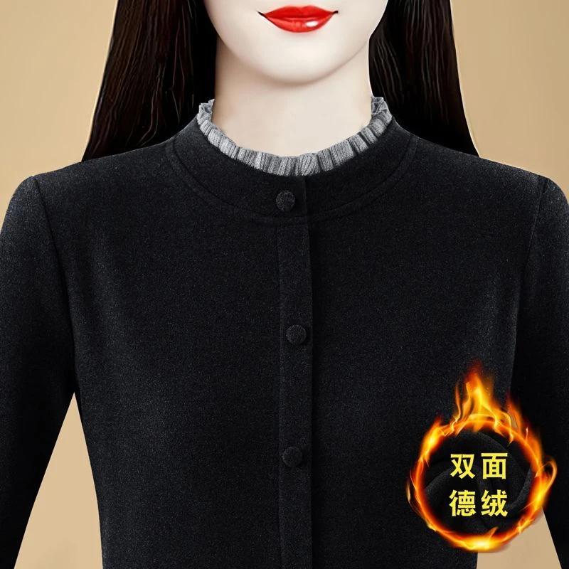 高档加绒打底衫女气质双面绒时尚冬季新款洋气保暖内衣女加厚上衣