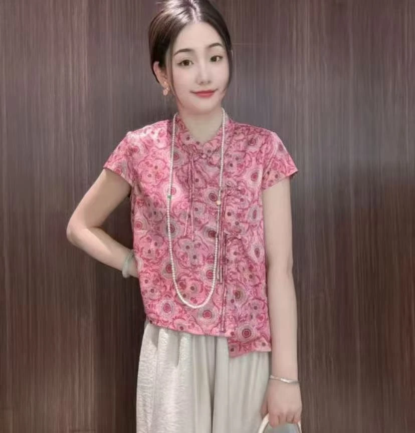 新中式国风短袖衬衫女装夏季新款高级感小衫宽松显瘦独特气质上衣