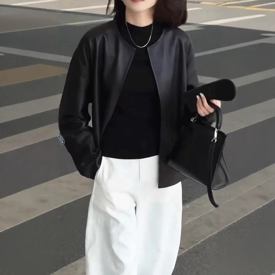 新款时尚显瘦气质网红洋气百搭款大码女装皮衣外套上档次休闲套装
