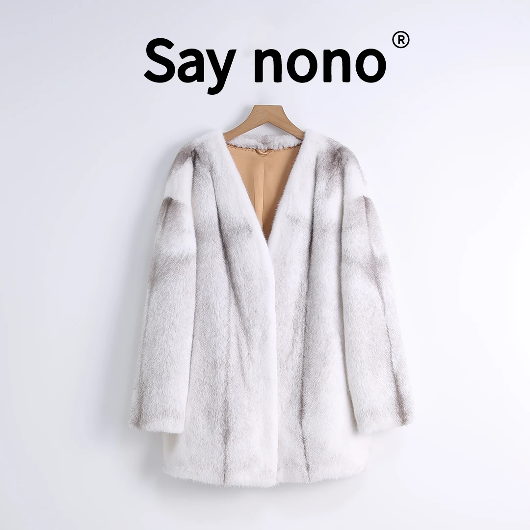 懒猫nono│进口天鹅绒短二水貂V领皮草-XS915