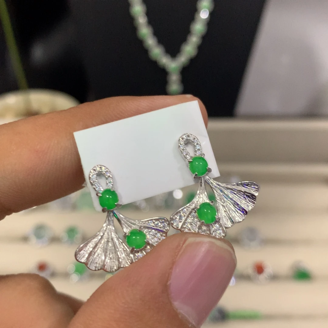 翡翠银S925镶嵌耳饰41