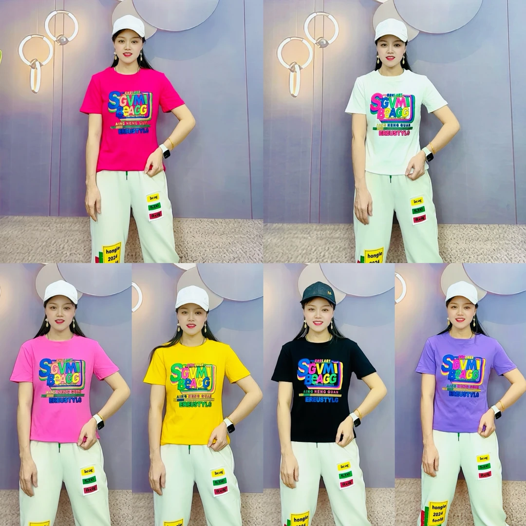 夏季新款圆领印字母短袖T H.8118时尚百搭显瘦女士短袖