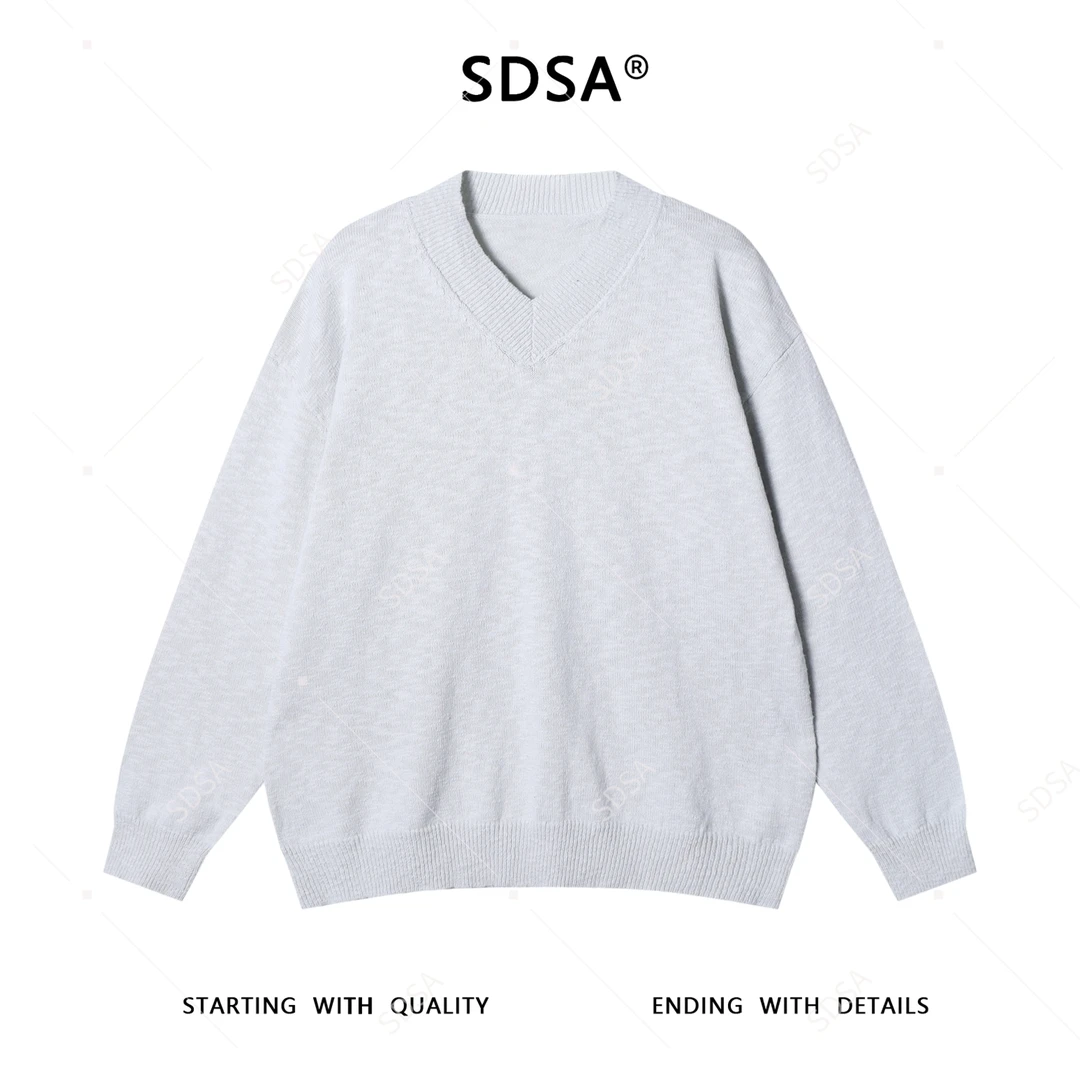 SDSA男士秋冬新款痞帅男装休闲纯色V领针织衫百搭套头毛衣时尚潮
