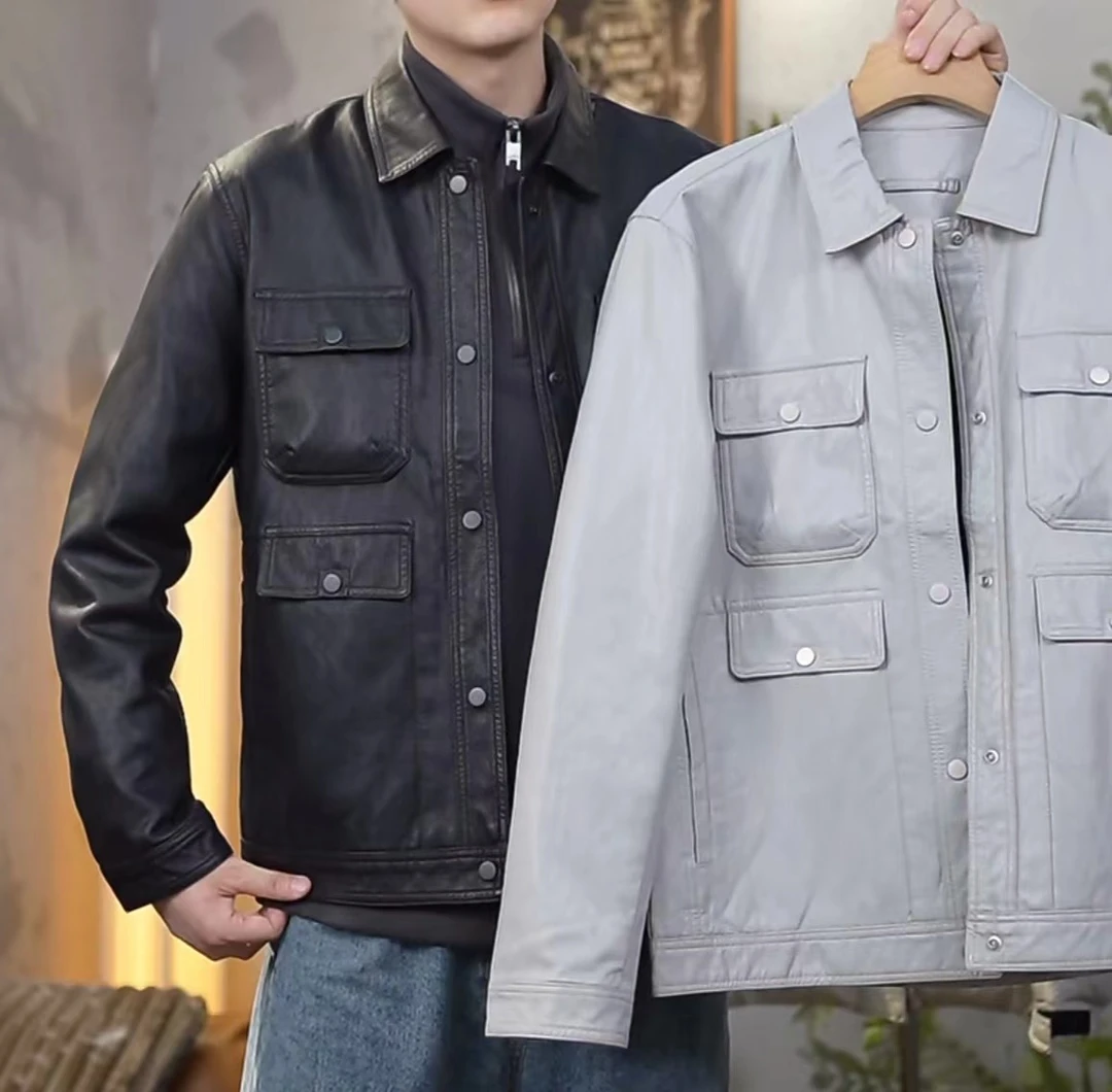 ZKM【荔枝软皮】98618春秋新款男装高品质气质机车工装皮夹克