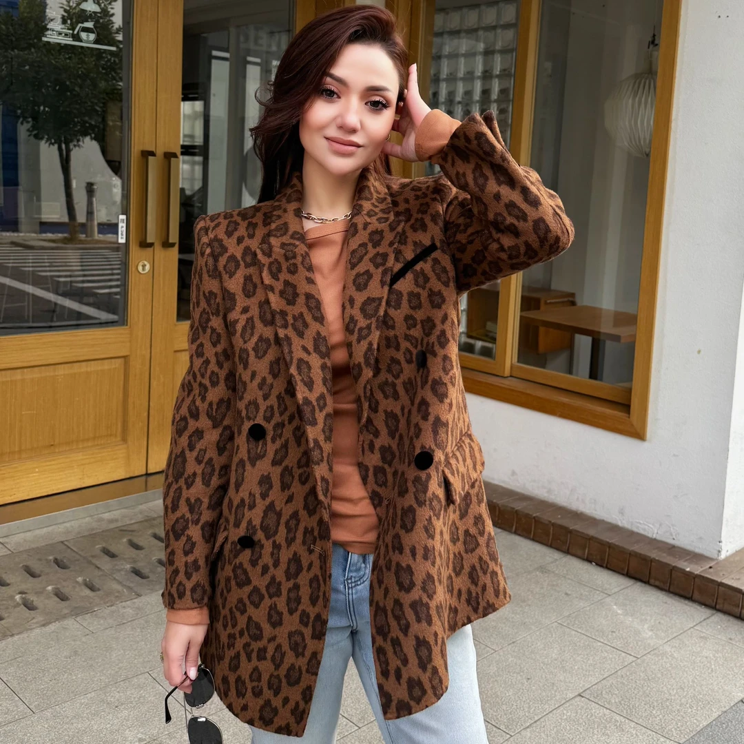 MUBINE 新款高级感百搭气质豹纹高支澳毛西装外套 24268