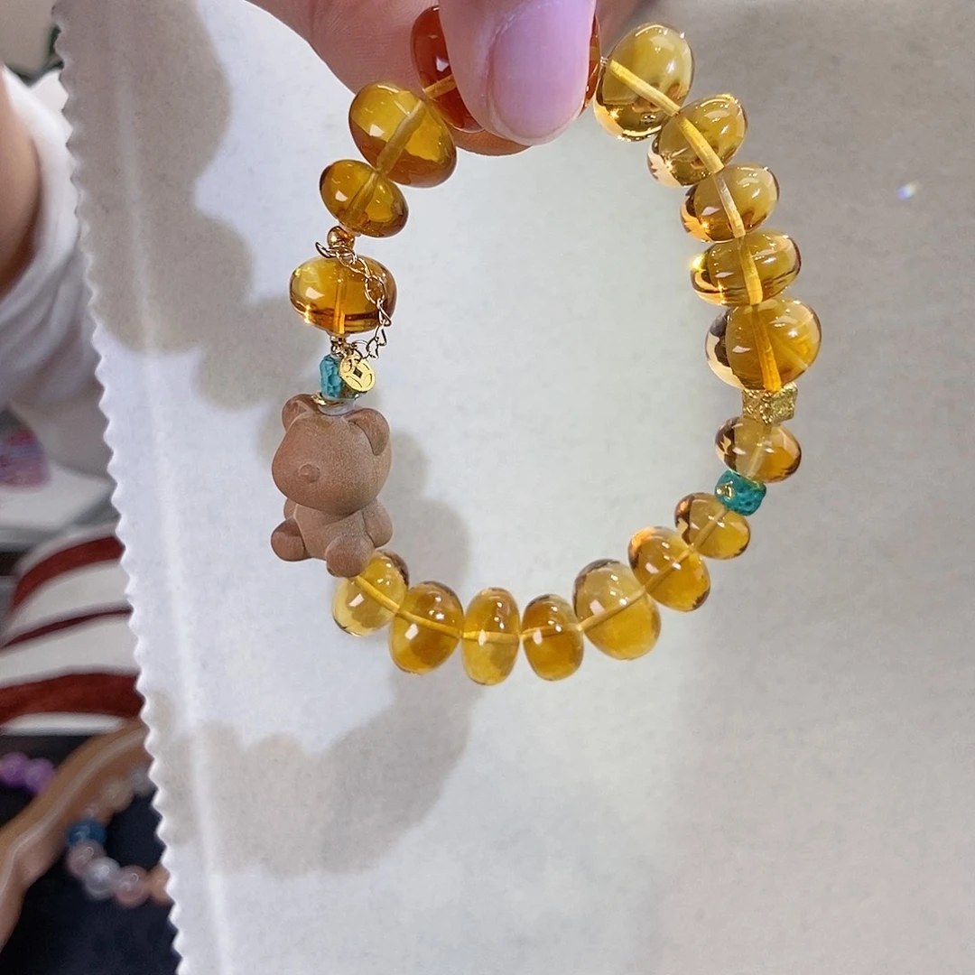 黄晶手链18K金镶嵌设计款盘珠手链