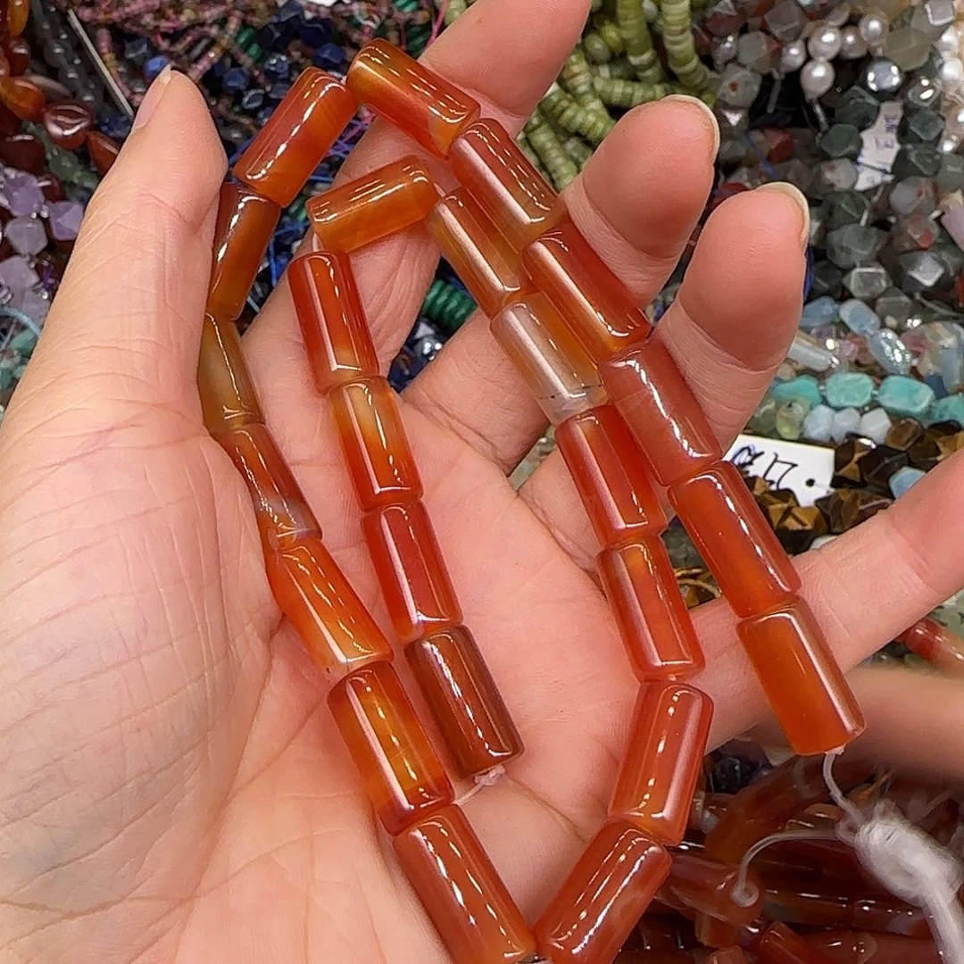 玛瑙/玉髓合金珠宝半成品红玛瑙桶珠8-16mm一条