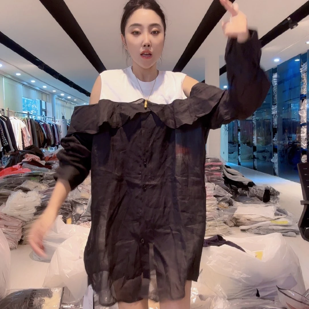 里安家苎麻漏肩上衣