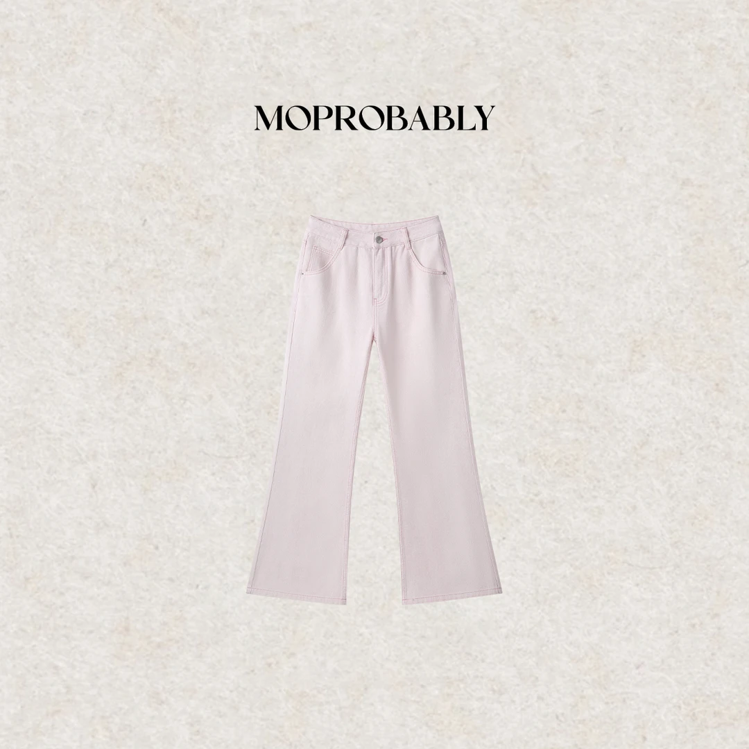 Moprobably李予诺「粉昕」“100棉”欧若风浅粉色休闲牛仔裤L5273008