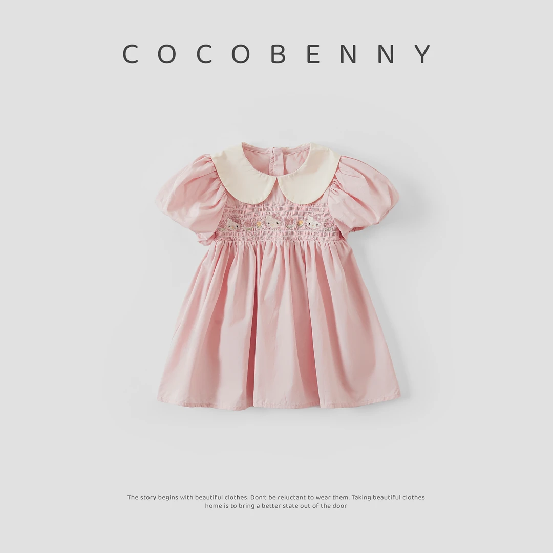COCOBENNY女童夏季新款娃娃领卡通刺绣连衣裙儿童公主裙258055