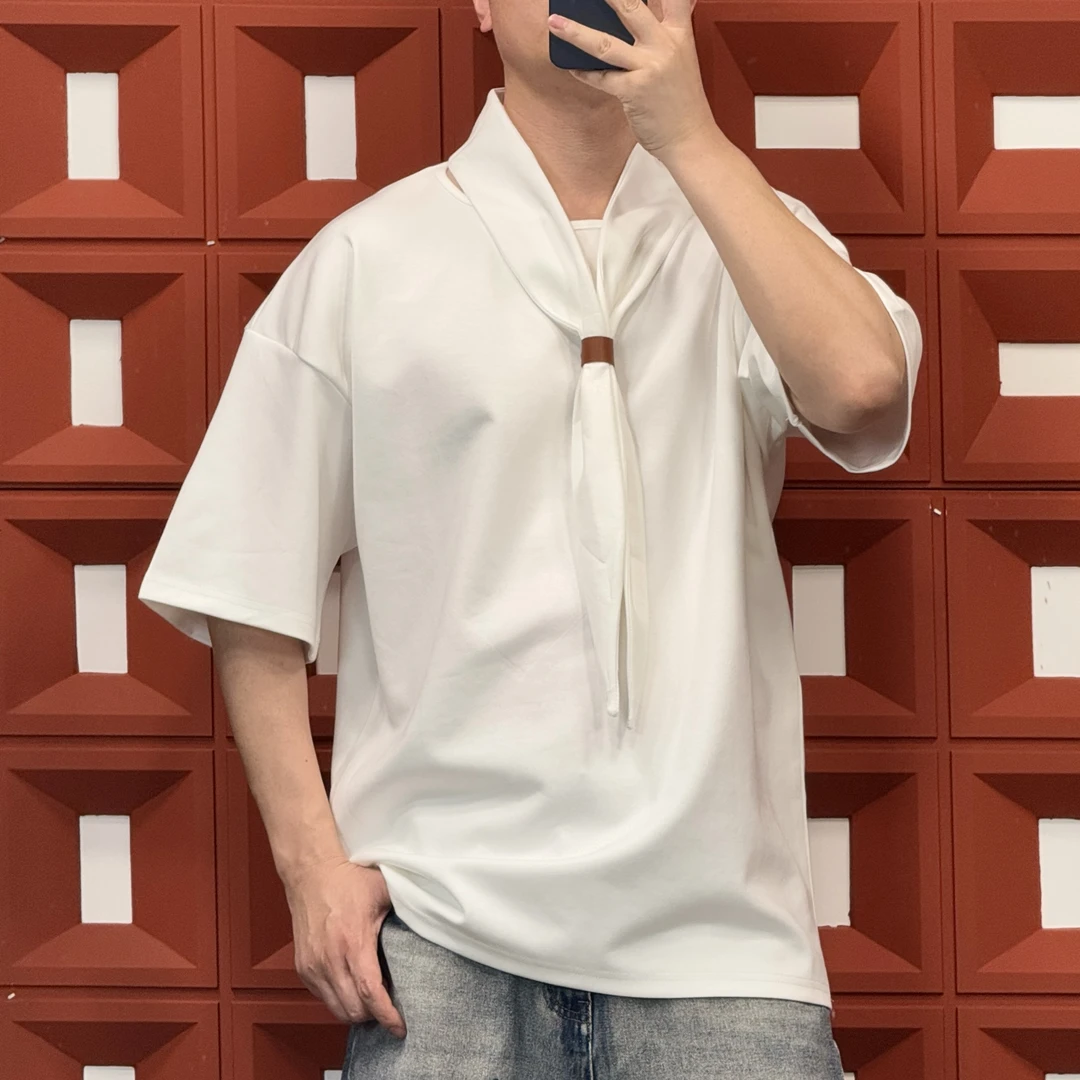 HK&NB x 设计师系列 春夏百搭休闲情侣大牌轻奢自带丝巾短袖T恤