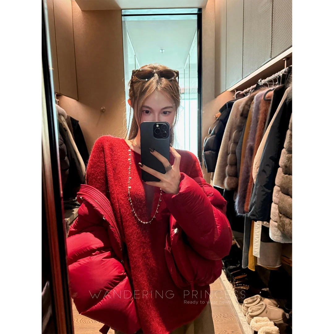 钱美西 软糯轻盈羊绒羊毛无缝一体针织长毛衣慵懒风宽松圆领上衣