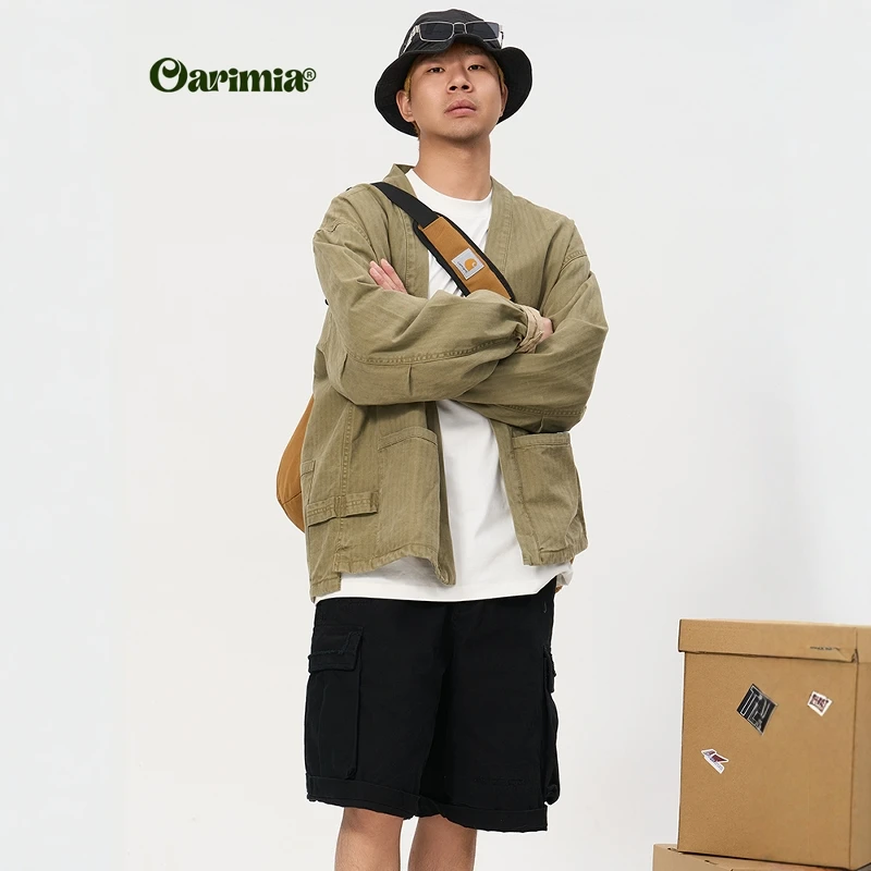 （断码清仓）日系复古定工装双面穿潮流多口袋道袍外套男女休闲夹克