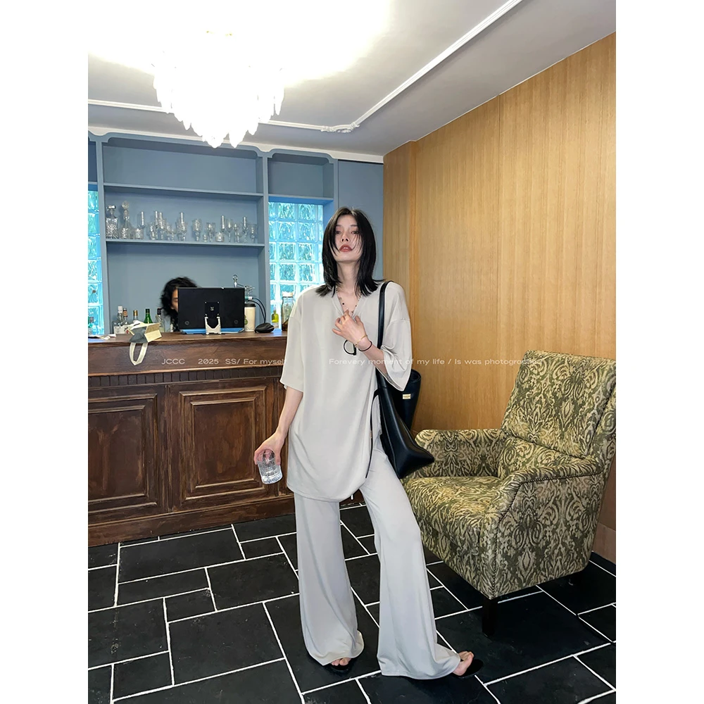 JCCC影子【冰川肤】米灰色奶皮面膜冰感短袖T恤套装JE4BBZ10