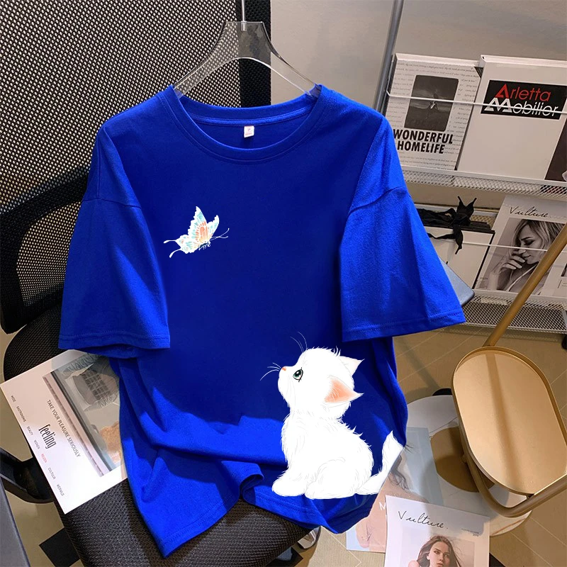 克莱因蓝色纯棉宽松短袖T恤女2025夏季新款欧货潮牌爆款小衫上衣