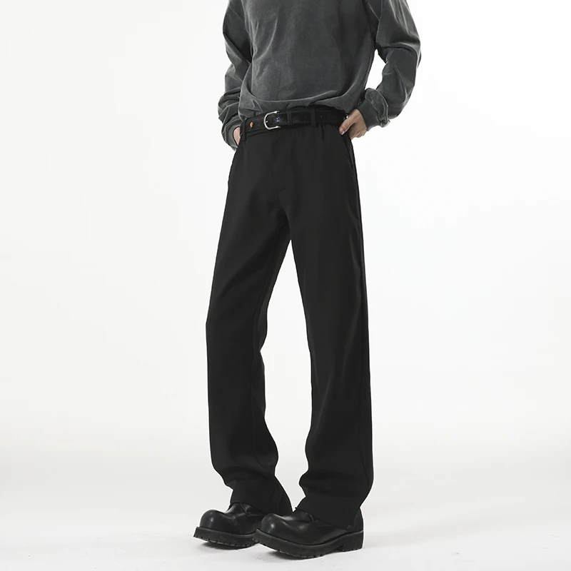 海王日记黑色微喇西裤男款秋冬款加绒裤子cleanfit直筒休闲西装裤