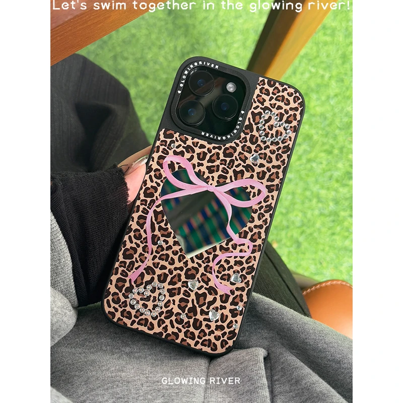 【发光河】原创设计/iPhone手机壳/豹纹手机壳/镜面手机壳/蝴蝶结